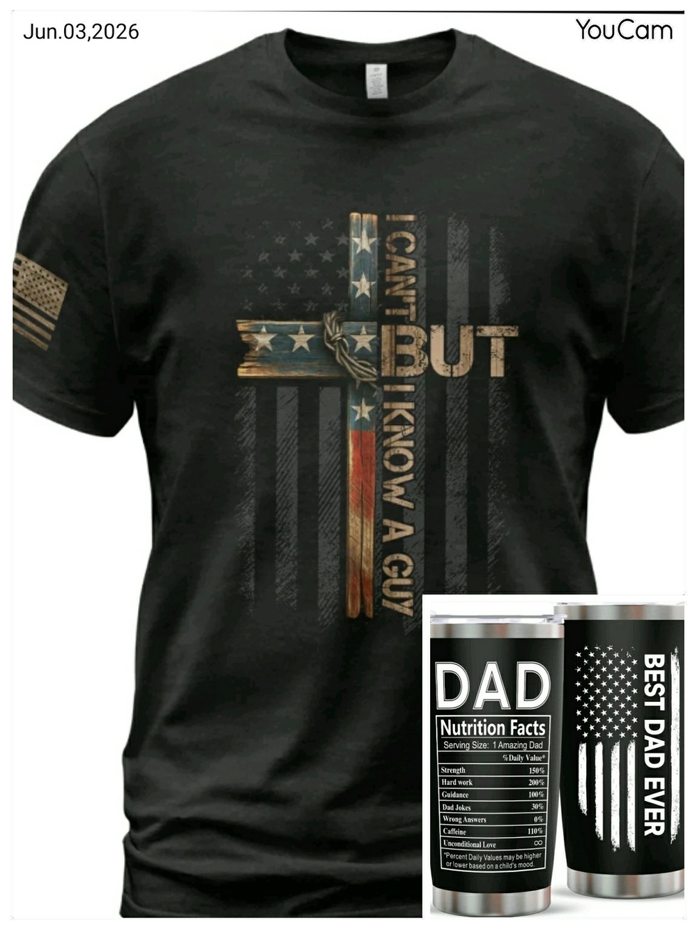 I Can't But I Know A Guy Cross Graphic T‑Shirt - Black With TUMBLER CUP